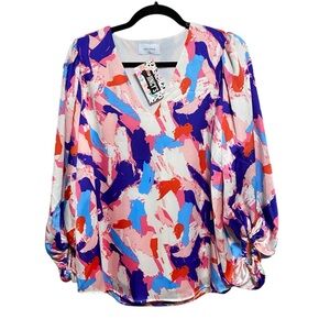 ADRIENNE BARRIER REEF BUBBLE SLEEVE Blouse Size Small NWT